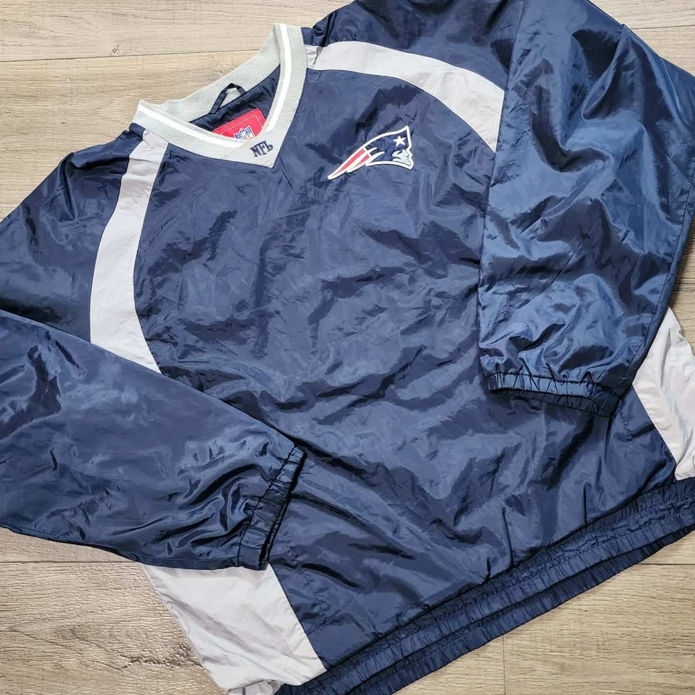 Vintage NFL New England Patriots Windbreaker Pullover Navy Blue Grey Mens XL‎
